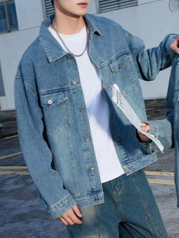 Men's Button Up Long Sleeve Denim Jacket