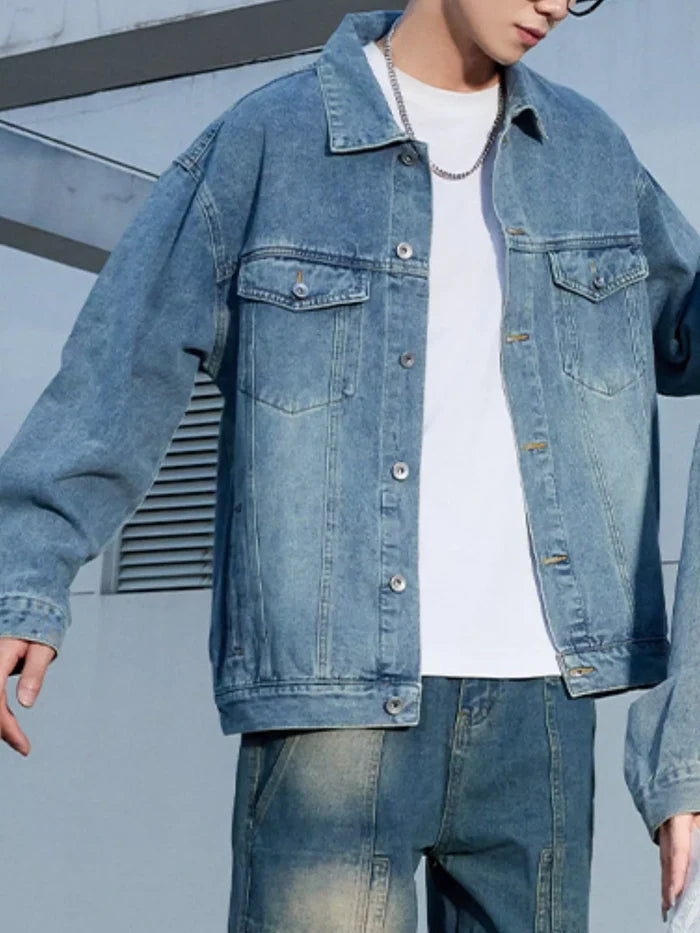 Men's Button Up Long Sleeve Denim Jacket