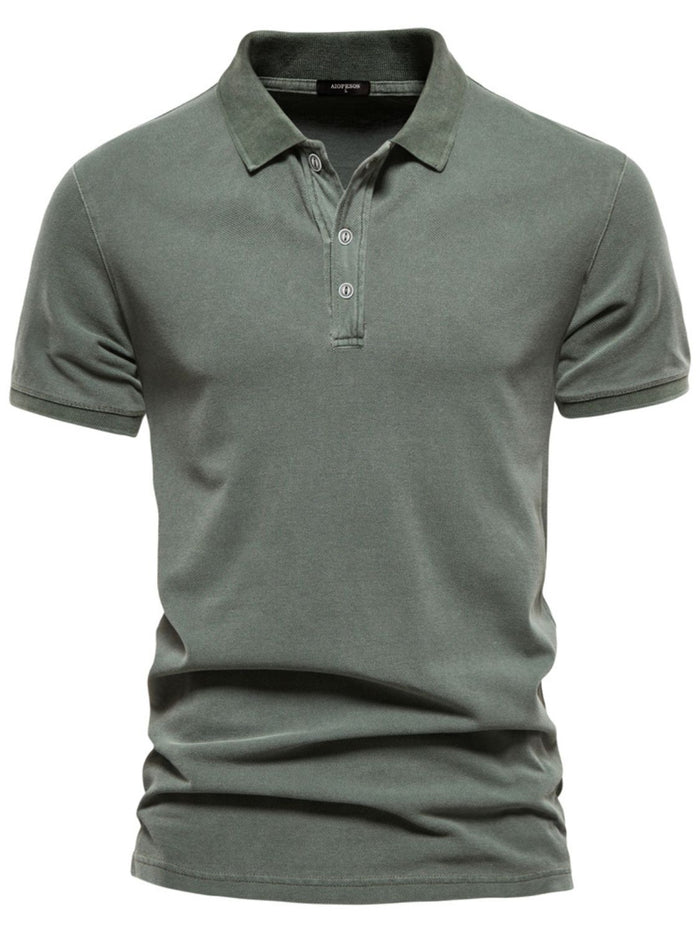 Men's Collared Neck Button Detail Short Sleeve Polo Shirt