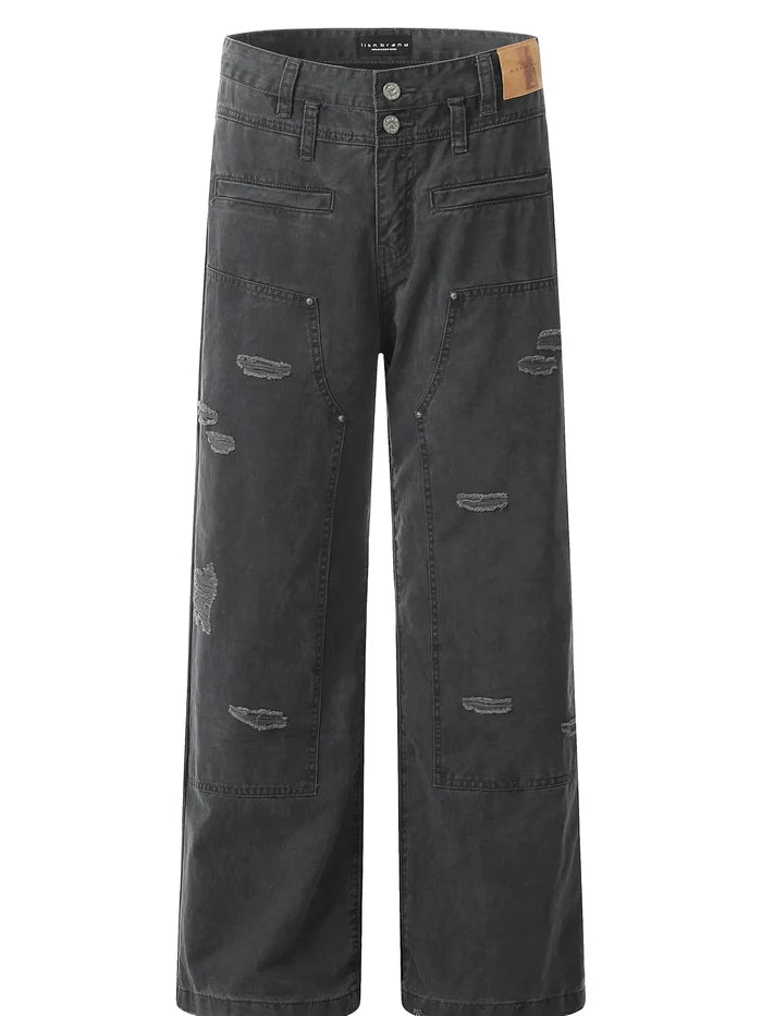 Men's Distressed Wide-Leg Pants