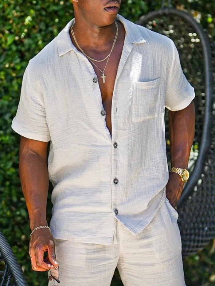 Men's Full Size Button Up Short Sleeve Shirt and Shorts Plus Size