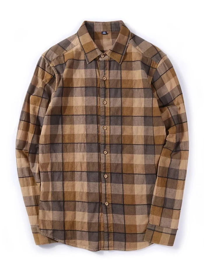 Men's Full Size Casual Plaid Long Sleeve Shirt Plus Size