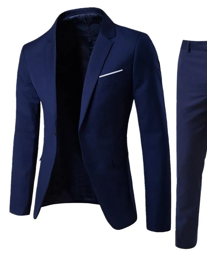 Men's Full Size Slim Fit One Button Top and Pants Two-Piece Blazer Set Plus Size