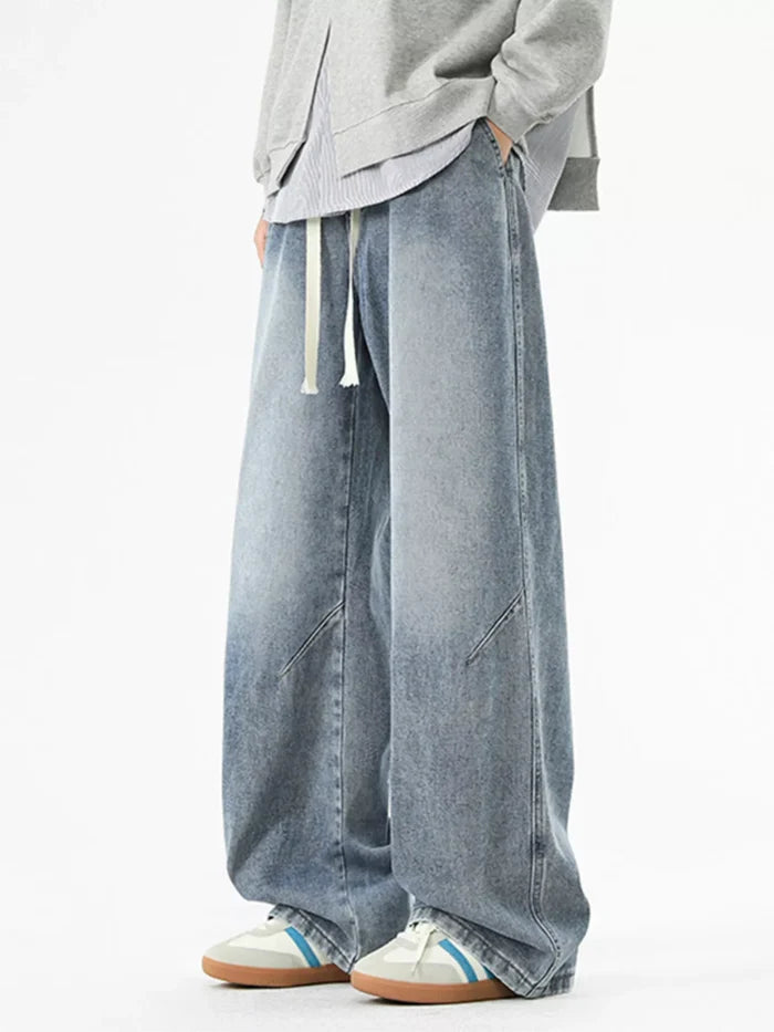 Men's Full Size Wash Wide Leg Jeans Plus Size