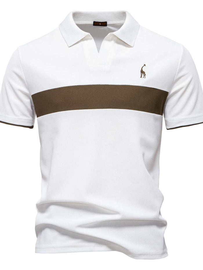 Men's Giraffe Embroidered Collared Neck Contrast Polo Style