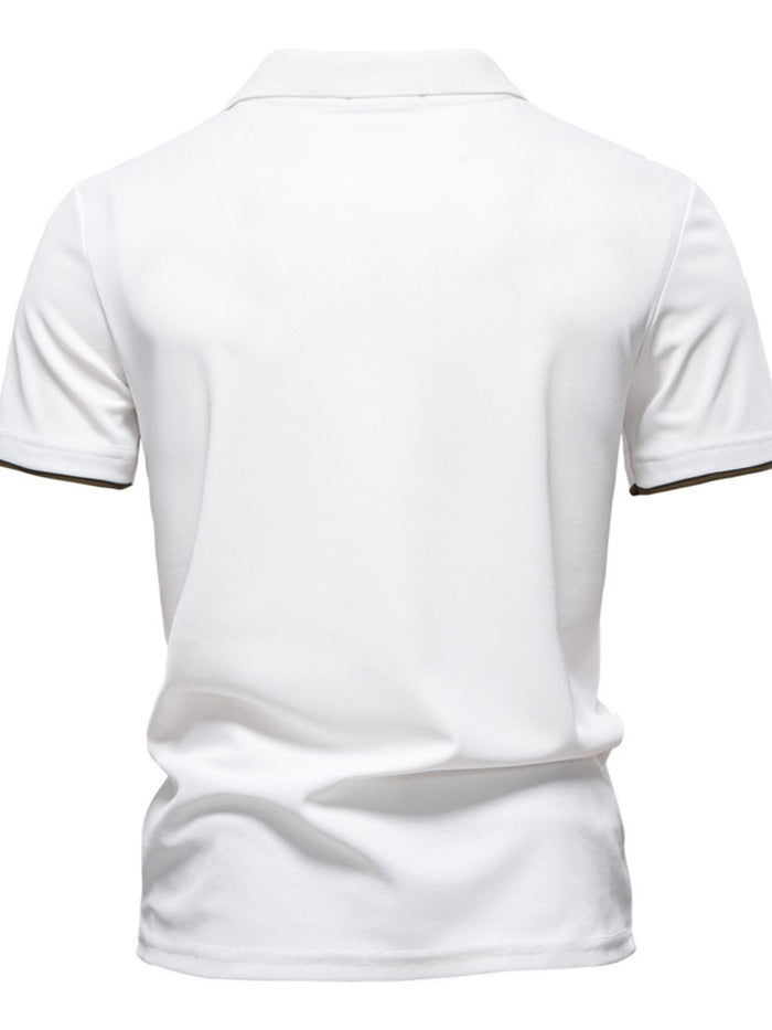 Men's Giraffe Embroidered Collared Neck Contrast Polo Style