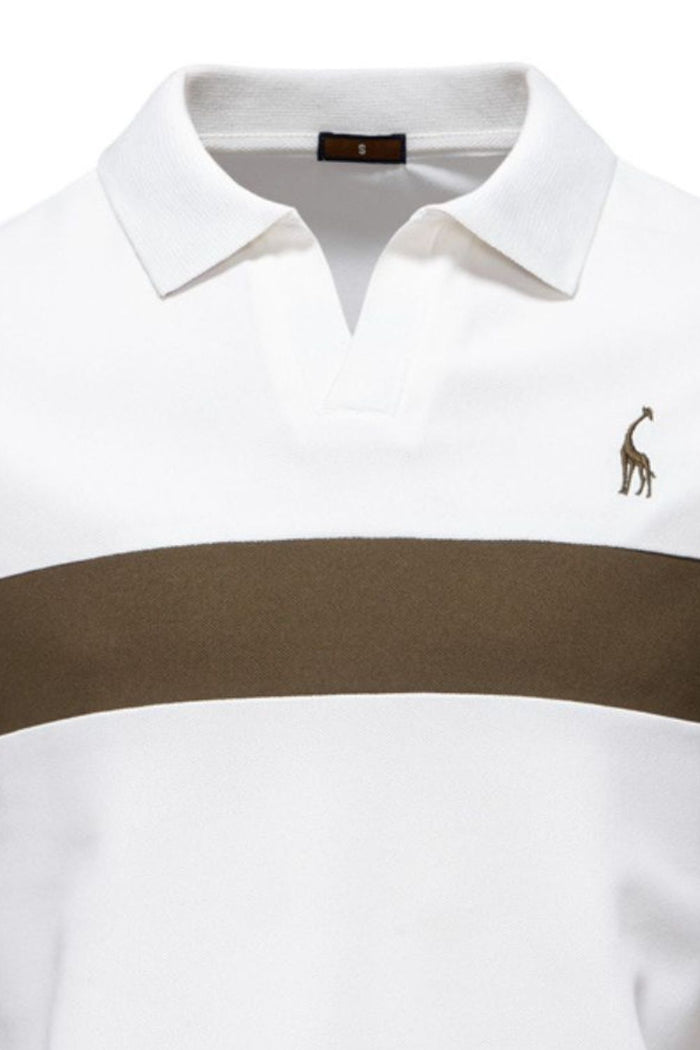 Men's Giraffe Embroidered Collared Neck Contrast Polo Style
