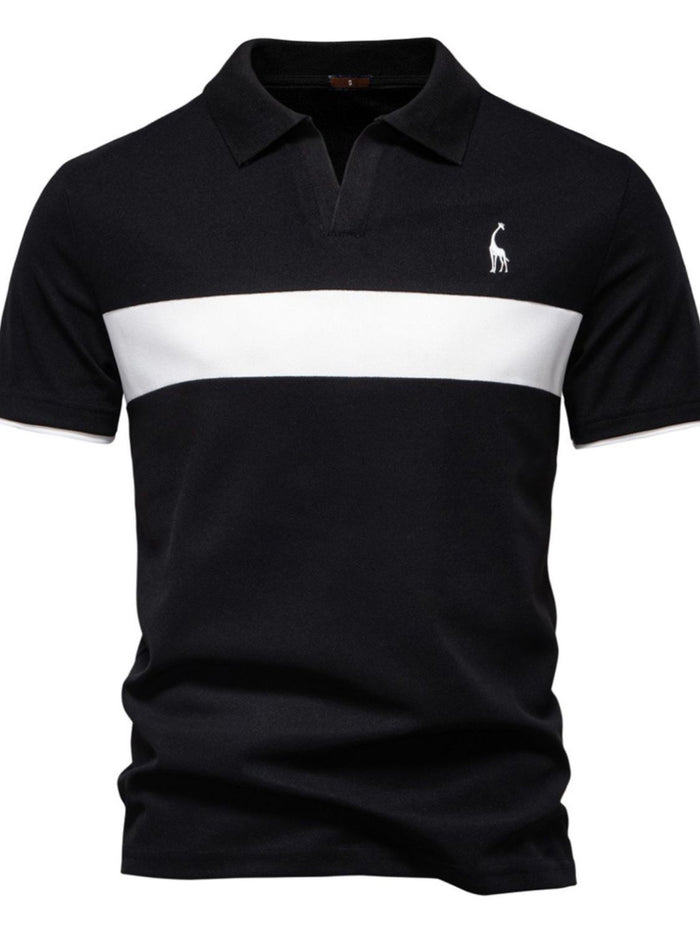 Men's Giraffe Embroidered Collared Neck Contrast Polo Style