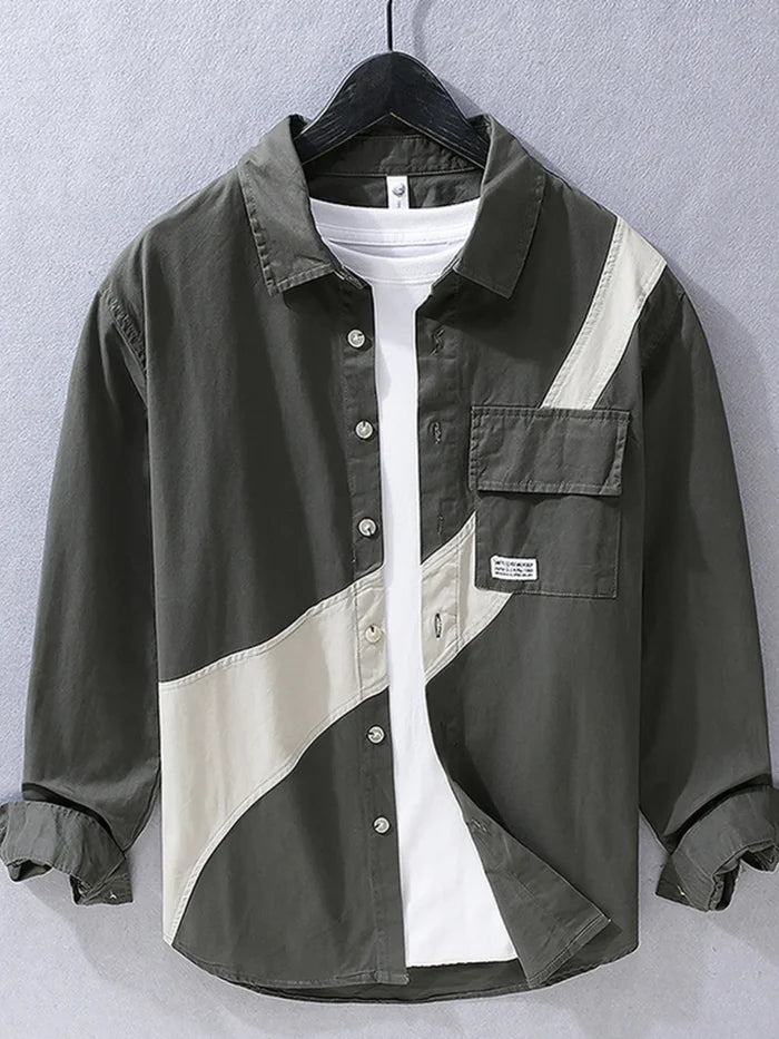 Men's Plus Size Color Block Casual Long Sleeve Shirt