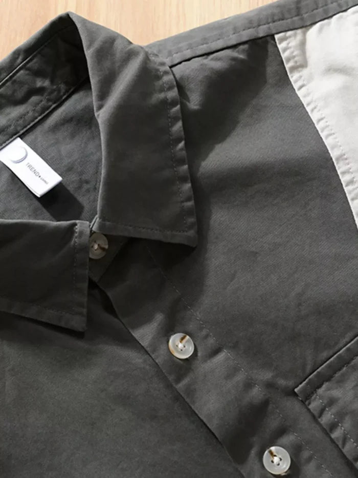 Men's Plus Size Color Block Casual Long Sleeve Shirt