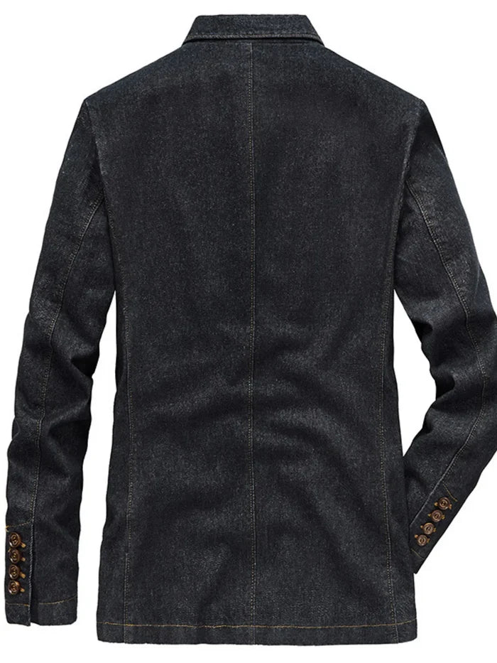 Men's Plus Size Lapel Collar Long Sleeve Denim Blazer