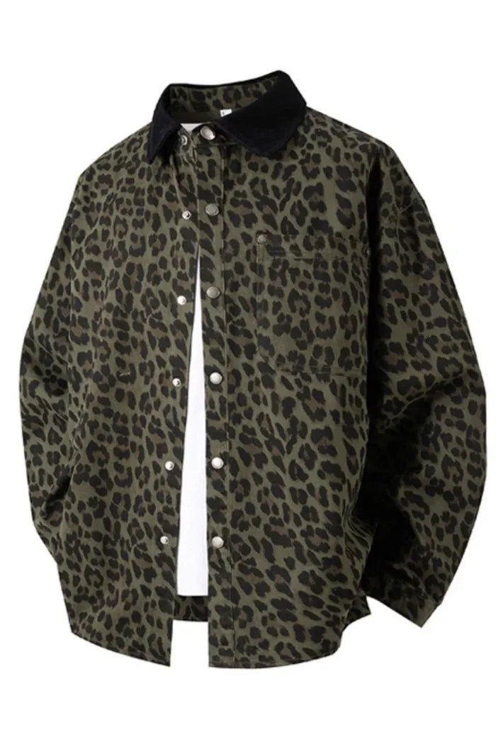 Men's Plus Size Leopard Print Snap Down Shirt