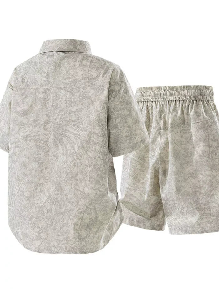 Men's Plus Size Lightweight Textured Short Sleeve Shirt and Shorts Set