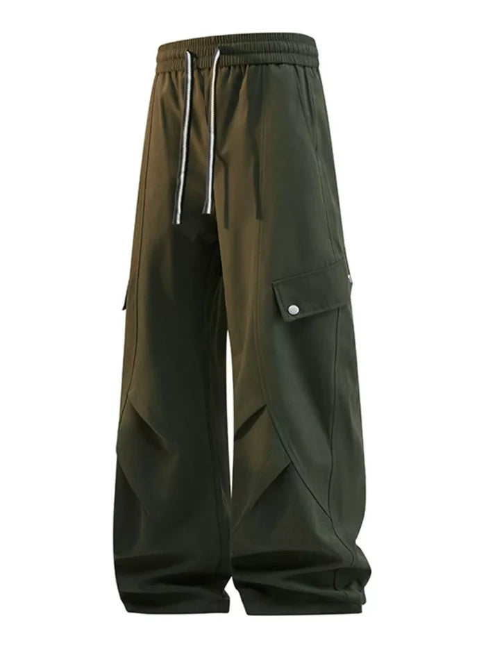 Men's Plus Size Loose Fit Cargo Pants with Drawstring