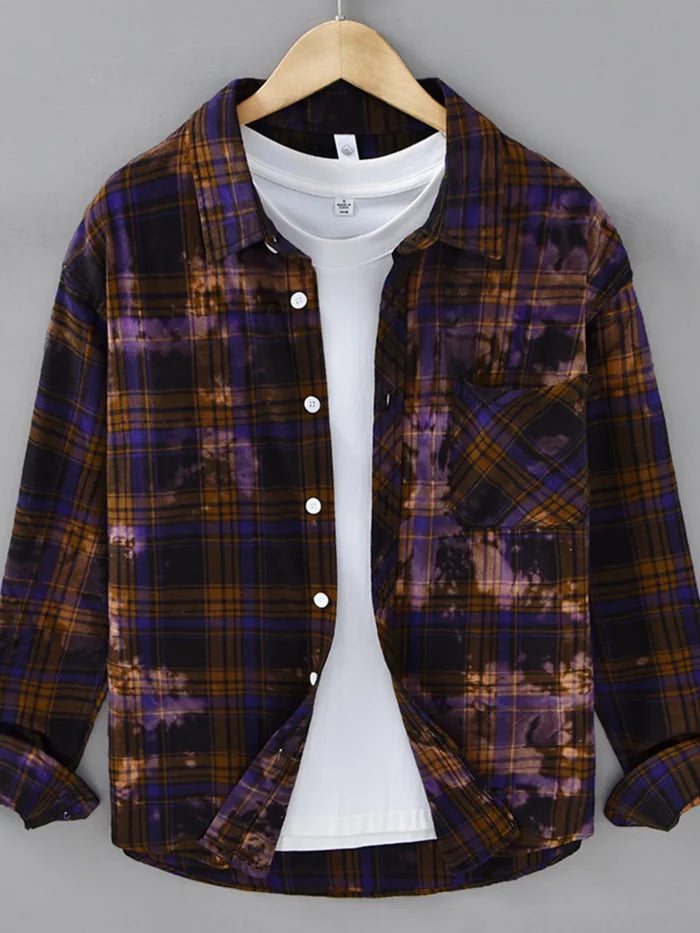 Men's Plus Size Plaid Casual Long Sleeve Shirt