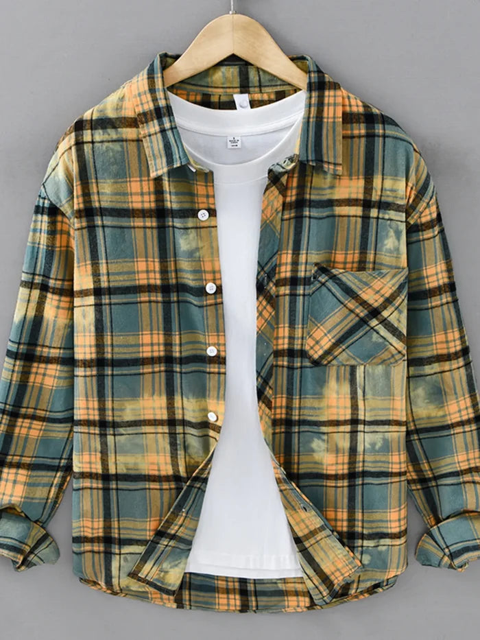 Men's Plus Size Plaid Casual Long Sleeve Shirt