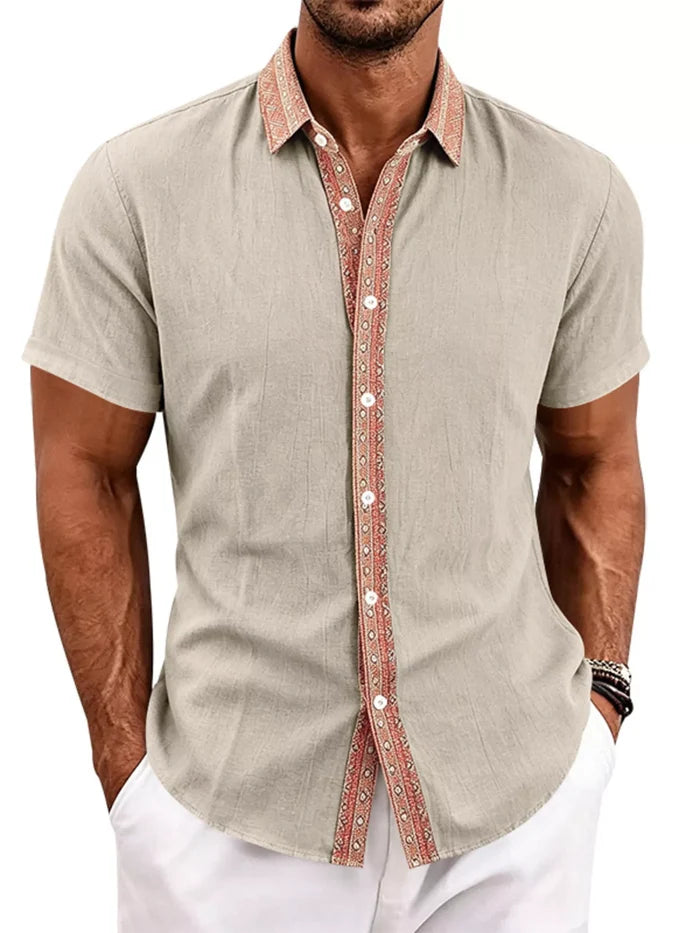 Men's Plus Size Short Sleeve Linen Shirt