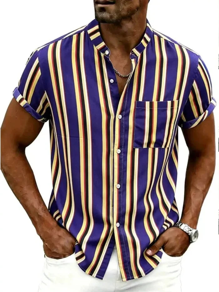 Men's Plus Size Striped Button Up Short Sleeve Shirt
