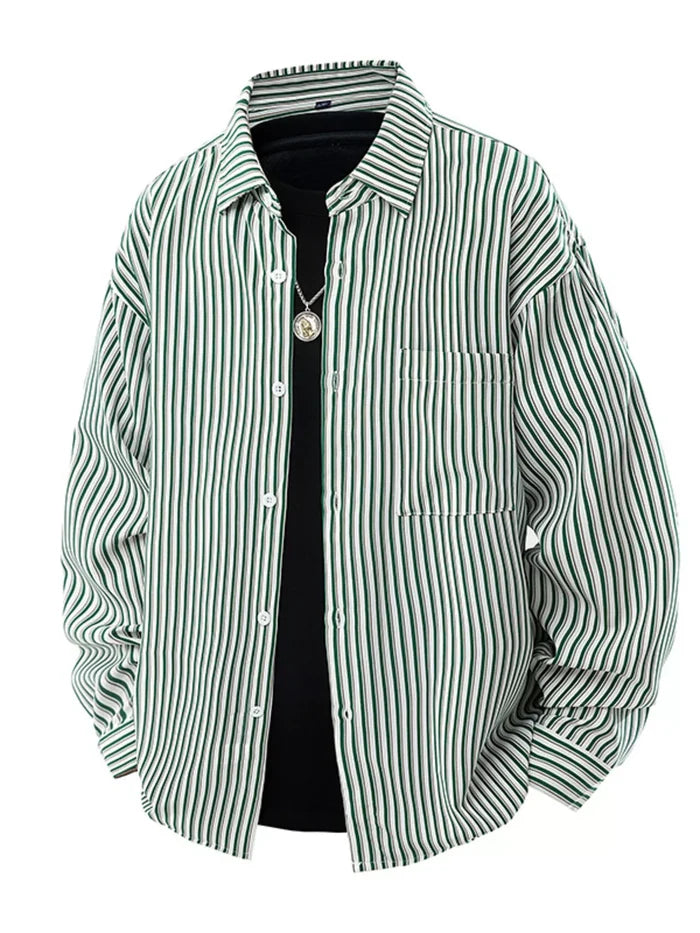 Men's Plus Size Striped Casual Long Sleeve Shirt