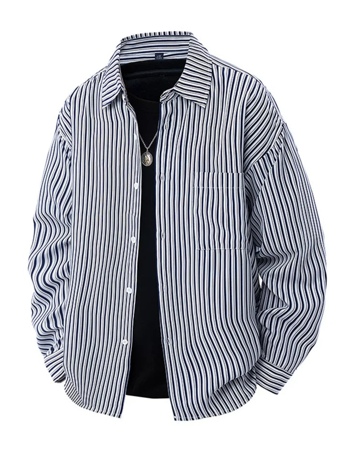 Men's Plus Size Striped Casual Long Sleeve Shirt