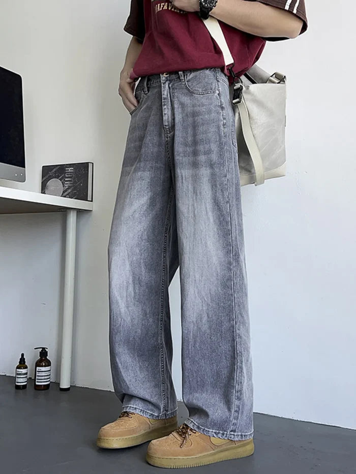 Men's Plus Size Vintage Wash Wide Leg Jeans