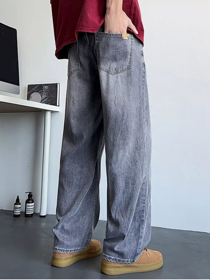 Men's Plus Size Vintage Wash Wide Leg Jeans