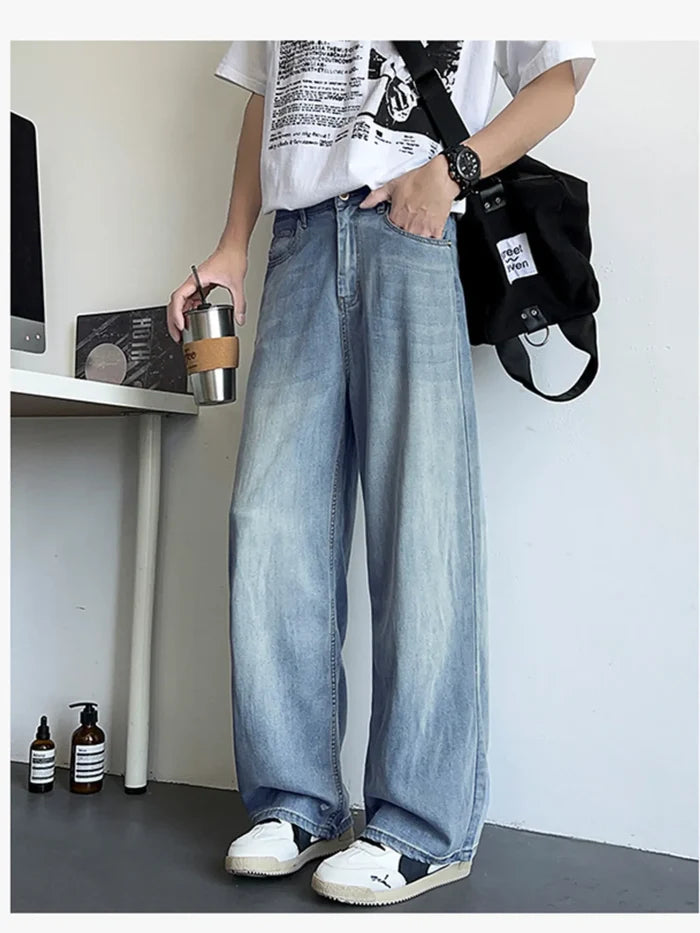 Men's Plus Size Vintage Wash Wide Leg Jeans