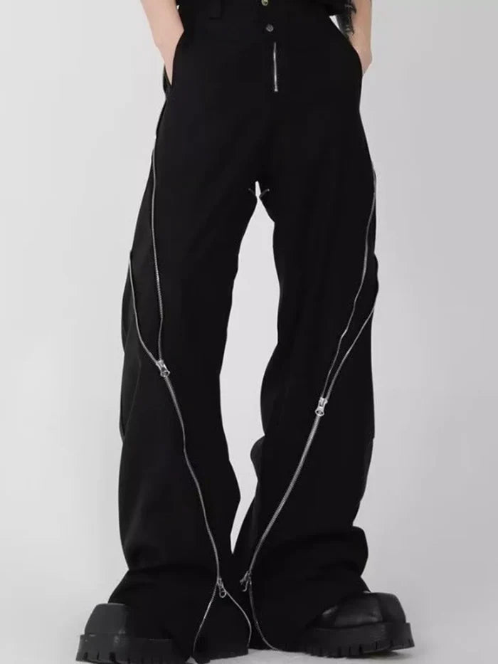 Men's Plus Size Zipper Embellished Wide Leg Pants