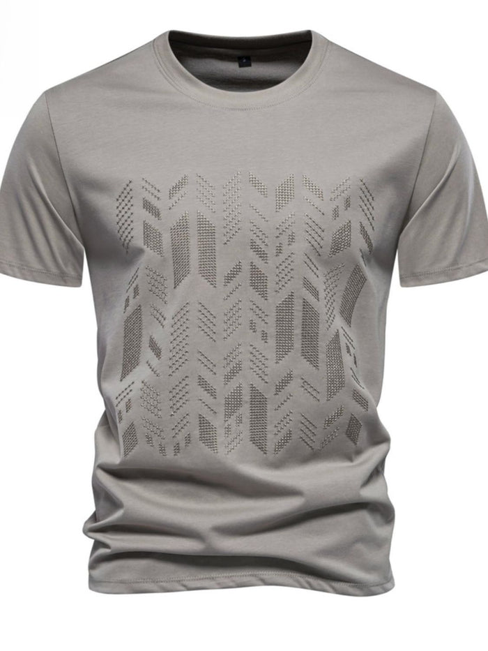 Men's Round Neck Geometric Embroidered T-Shirt for Style