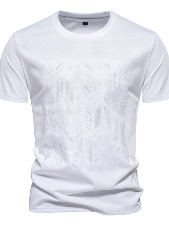 Men's Round Neck Geometric Embroidered T-Shirt for Style