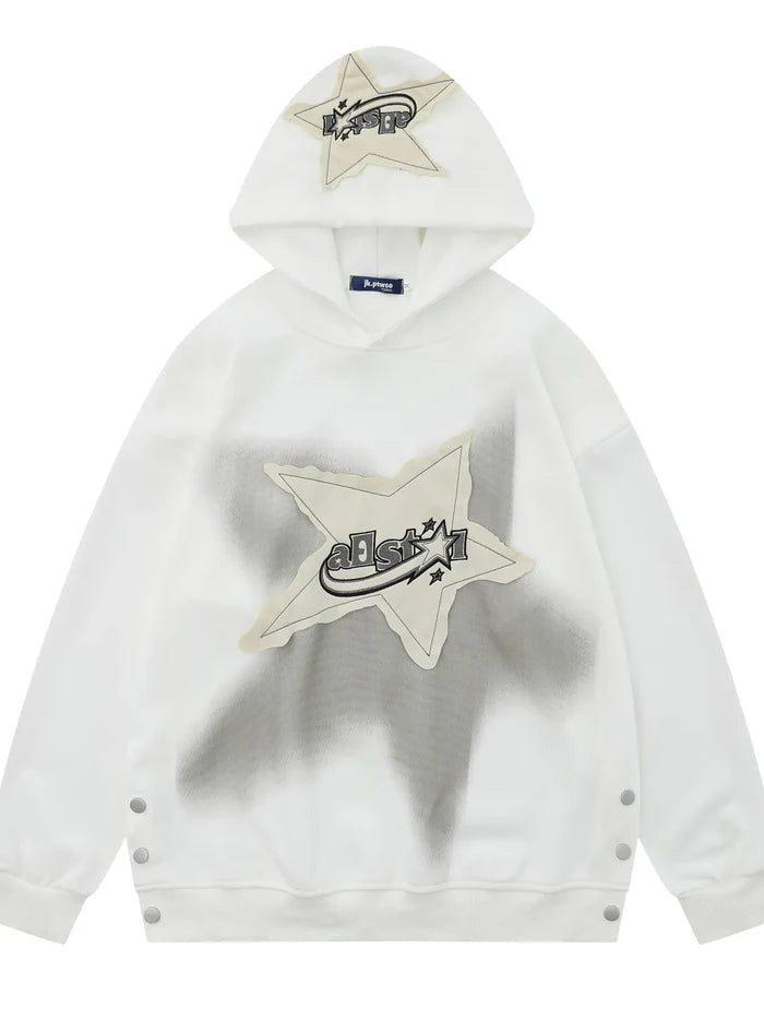 Men's Star Patch Oversized Hoodie with Snap Detail
