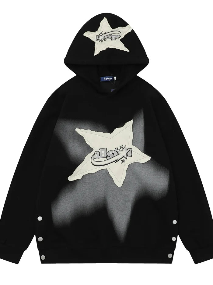 Men's Star Patch Oversized Hoodie with Snap Detail