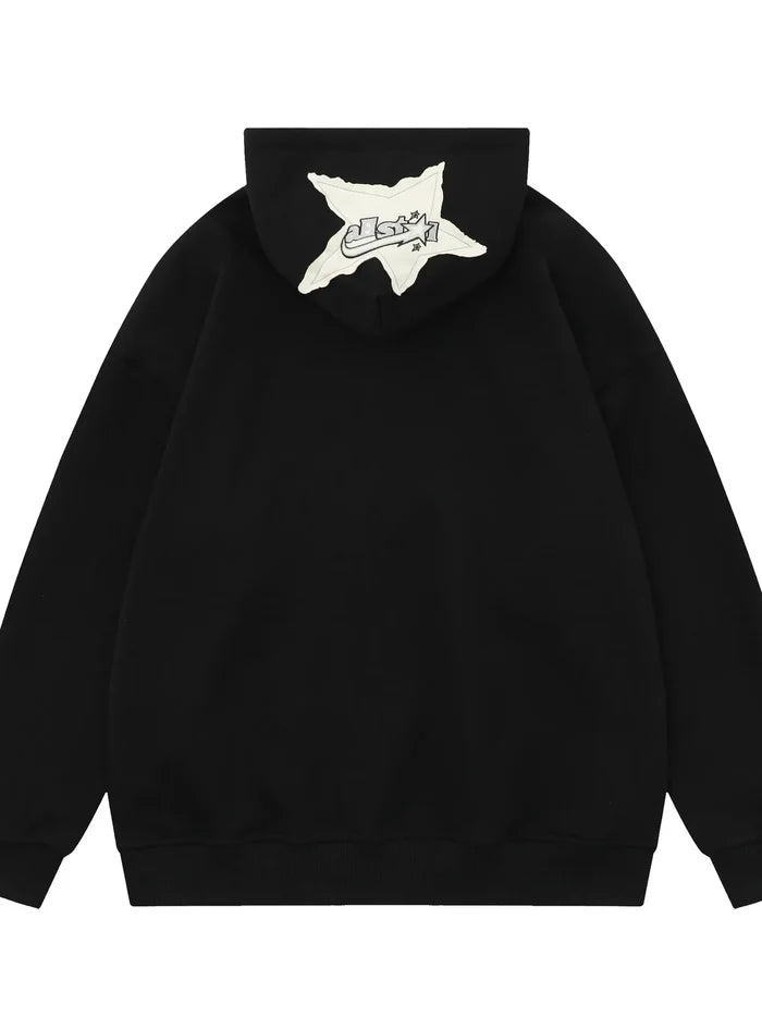 Men's Star Patch Oversized Hoodie with Snap Detail