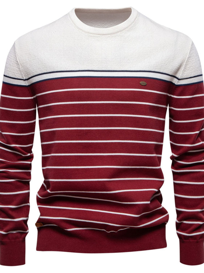 Men's Striped Round Neck Long Sleeve Sweater for Stylish Comfort