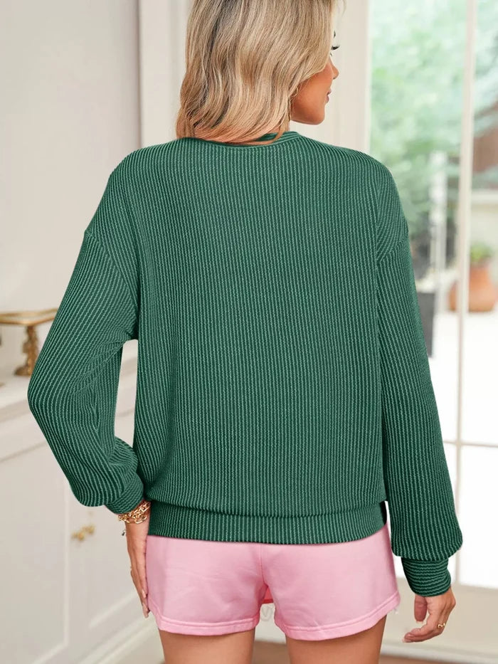 Merry Twisted Rib Christmas Loose Long Sleeve Top