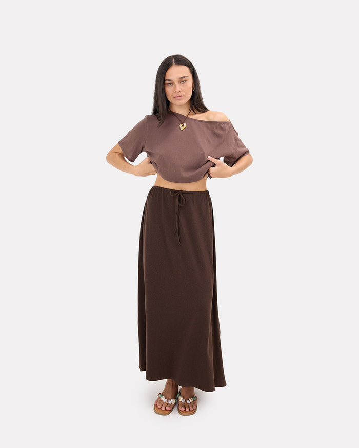 Mia Skirt in Chocolate | Elastic Waistband | The Lullaby Club