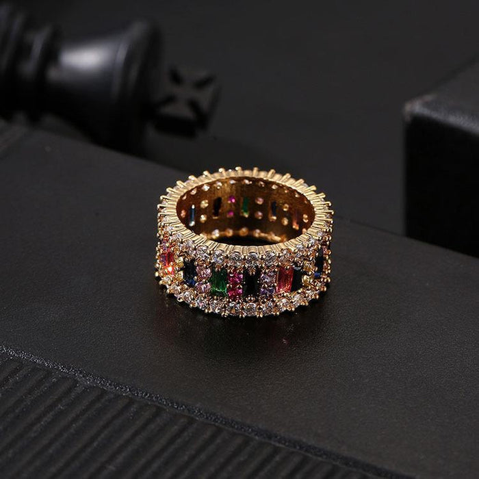 Micro-inlaid Colorful Crystals Ring Geometric Pattern