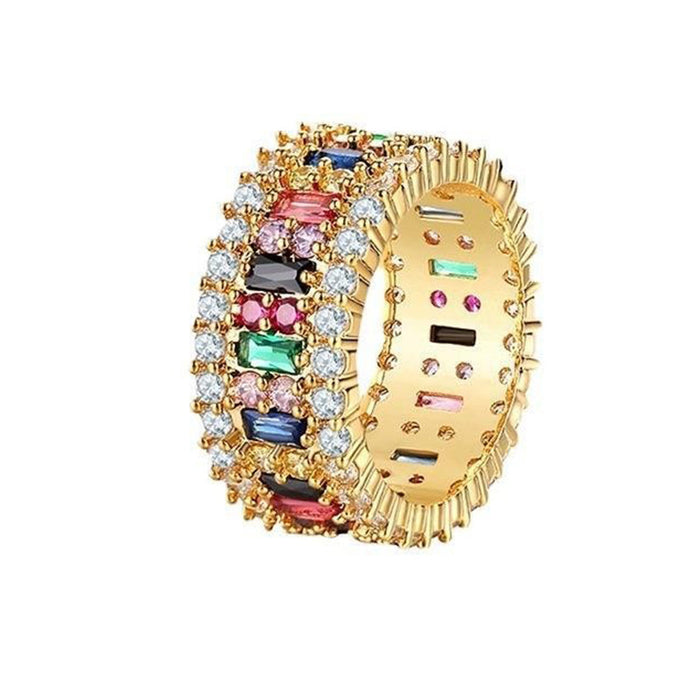 Micro-inlaid Colorful Crystals Ring Geometric Pattern