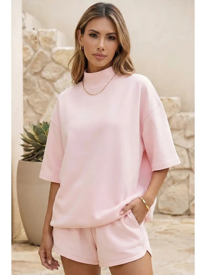 Mock Neck Shorts Set - Greige Goods