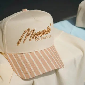 MOMMIN STRIPED TRUCKER HAT