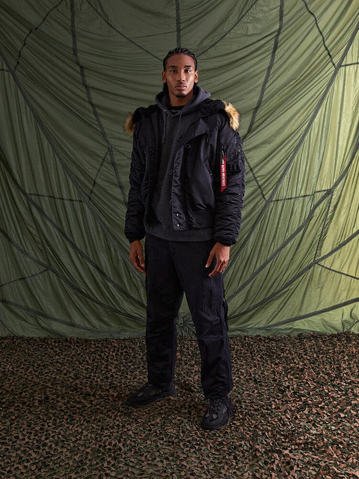 Alpha Industries N-2B Short Waist Parka with faux mouton fur-trimmed hood.