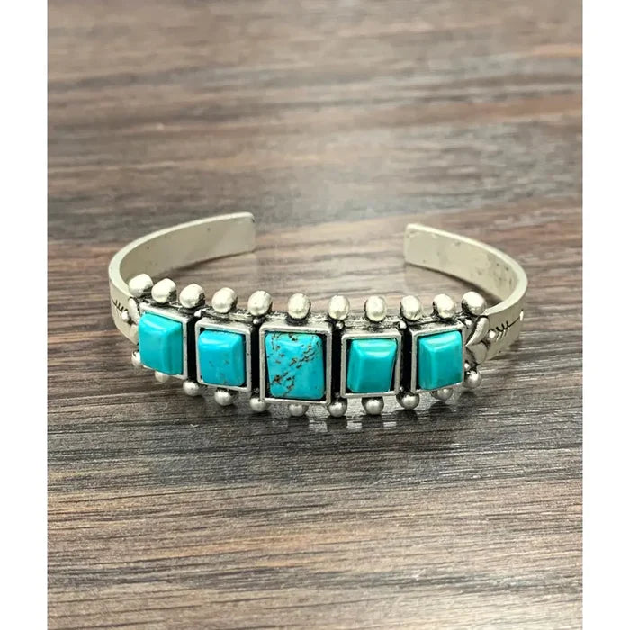 Navajo Square Turquoise Cuff Bracelet - Greige Goods