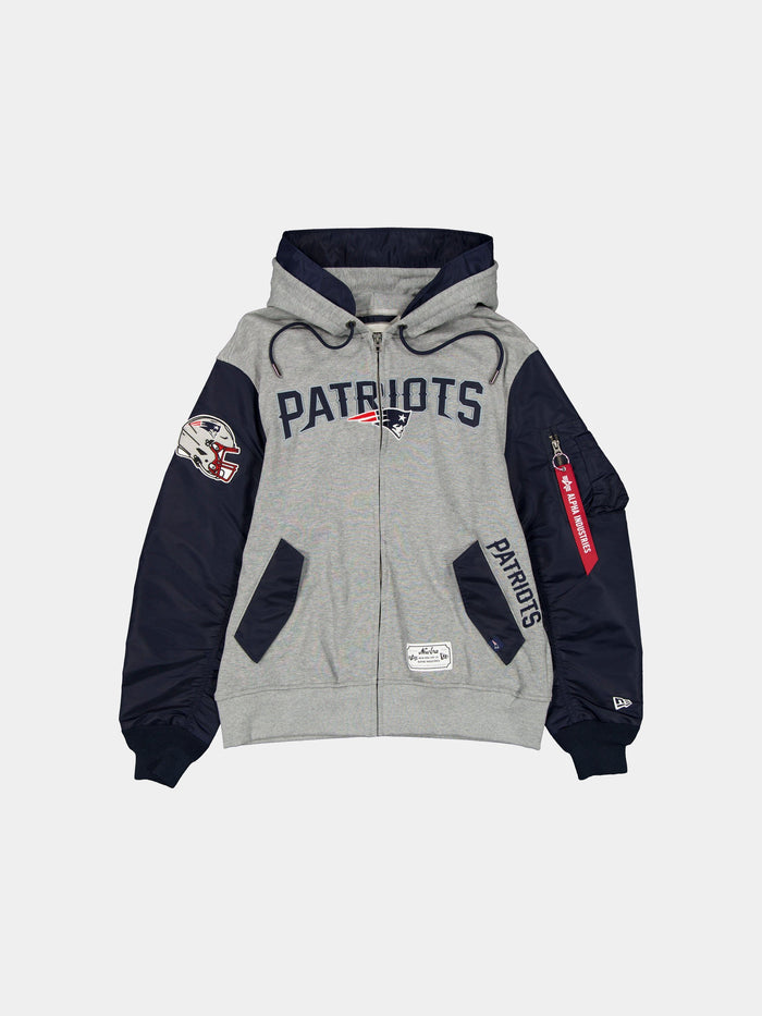 NEW ENGLAND PATRIOTS X ALPHA X NEW ERA MA-1 ZIP UP HOODIE OUTERWEAR Alpha Industries NAVY S