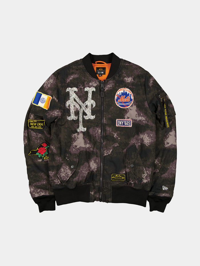 NEW YORK METS X ALPHA X NEW ERA MA-1 BOMBER JACKET (BLACK CAMO) OUTERWEAR Alpha Industries BLACK S