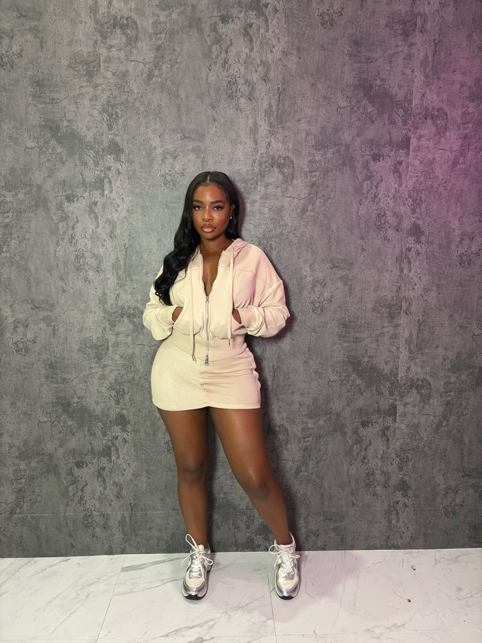 Nude Sweat Suit Skirt Set