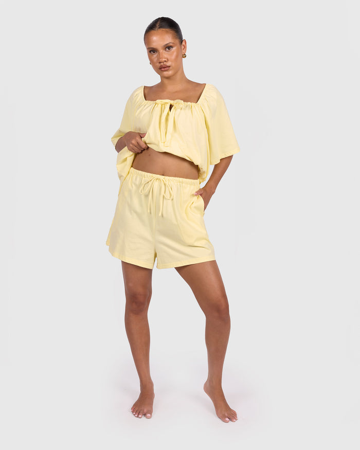 Ocean PJ Shorts in Lemon - Adjustable Elastic Waistband - The Lullaby Club