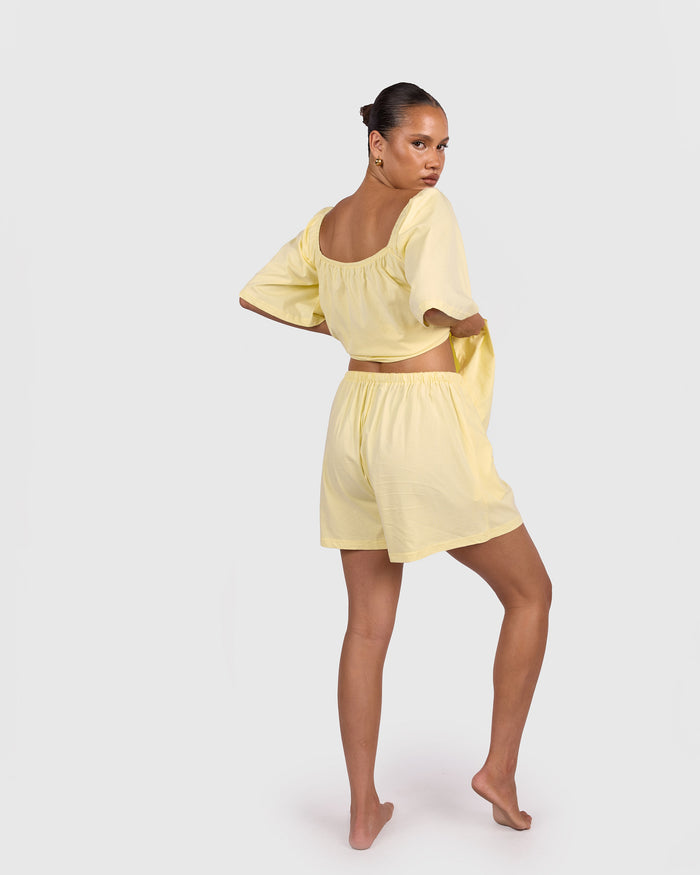 Ocean PJ Shorts in Lemon - Adjustable Elastic Waistband - The Lullaby Club