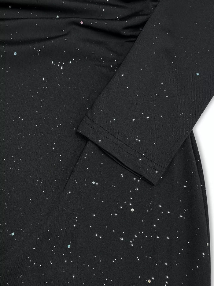 Off-Shoulder Glitter Evening Maxi Dress