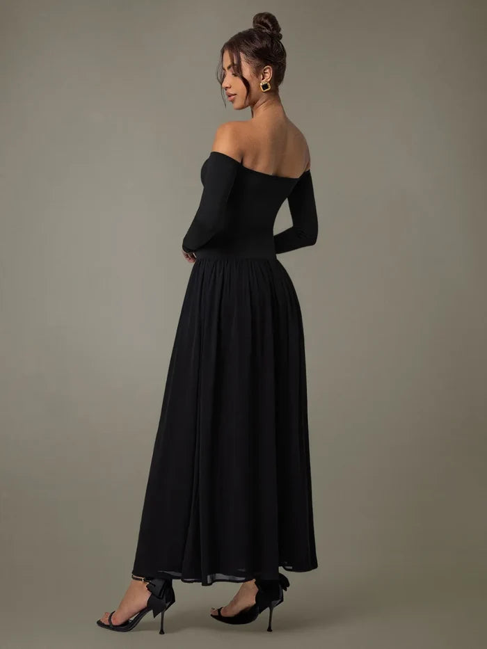 Off Shoulder Long Sleeve Maxi Dress