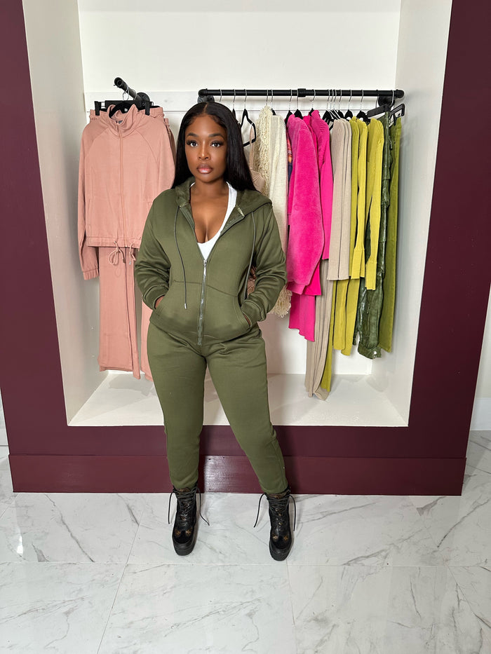 Olive lined jogger
